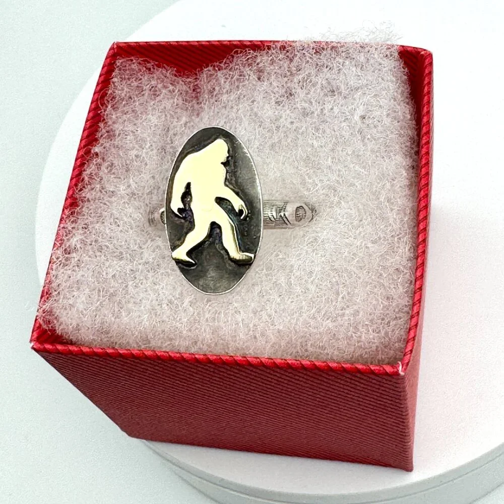 Handmade Bigfoot Ring Sterling Silver Brass Sasquatch Statement Ring Size 12